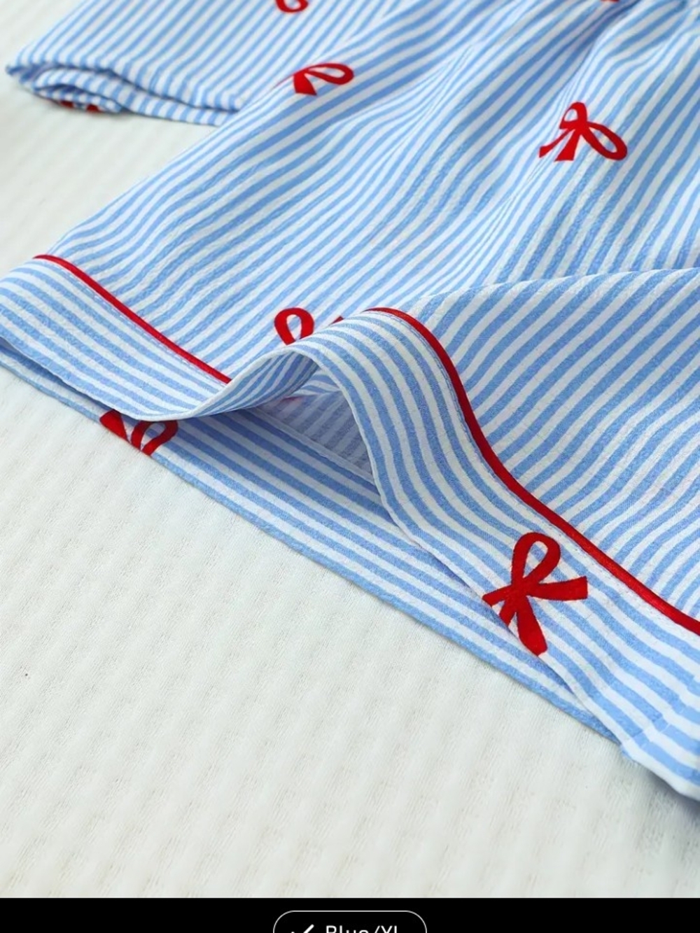 Blue Striped Red Bow Cotton Short Pajama Set - Women - Picture 6 of 6
